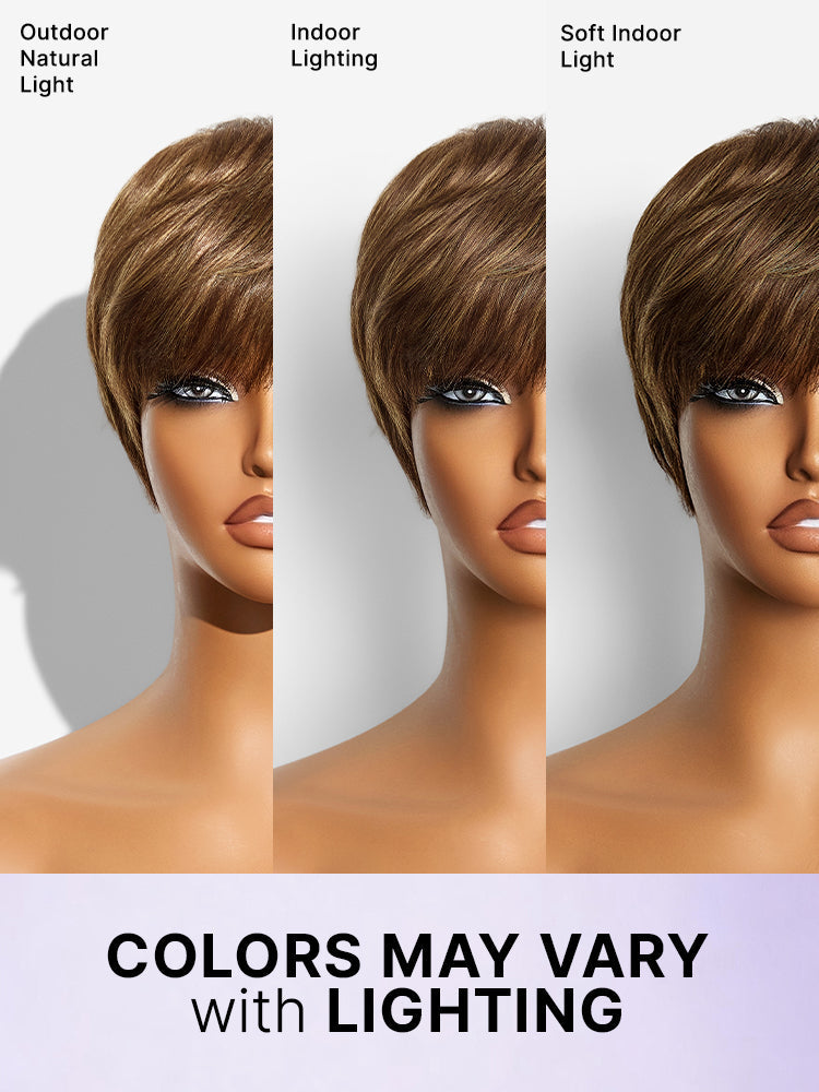 Throw On & Go Light Blonde Short Pixie Cut with Bangs Wig Ultra Comfort Skin-Like Soft Care Glueless Wig