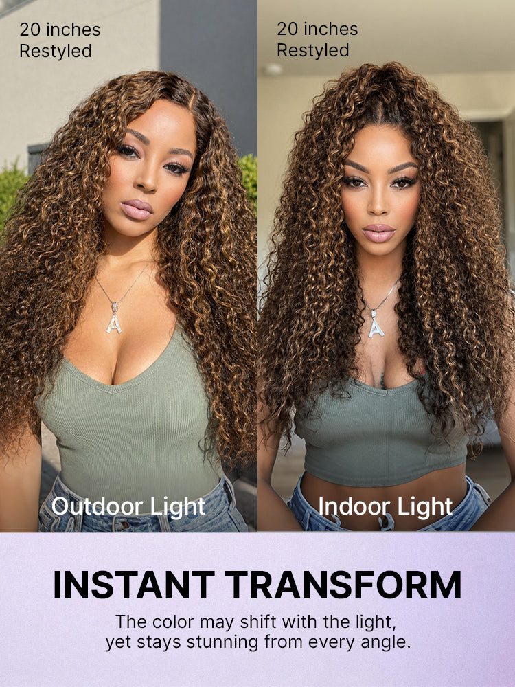 Melted Hair All-Day Comfort™ Wig PartingMax Brown Highlights Funmi Curly 7x6 Closure HD Lace Glueless Wig Pre Cut Lace