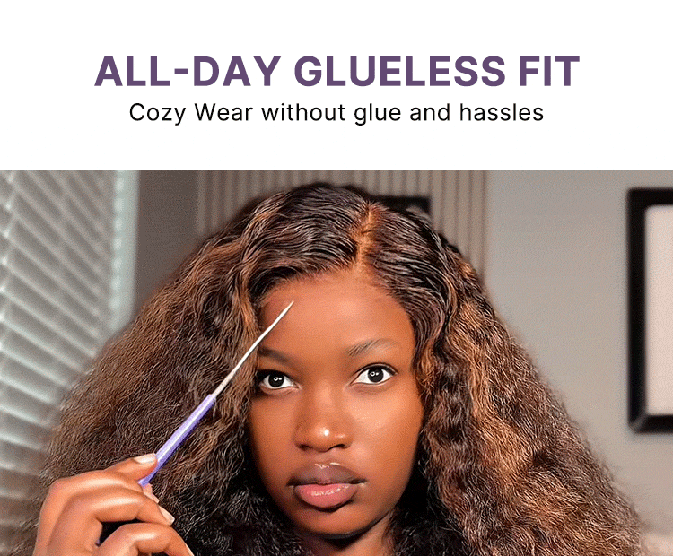 Melted Hair All-Day Comfort™ Wig PartingMax Brown Highlights Funmi Curly 7x6 Closure HD Lace Glueless Wig Pre Cut Lace-119