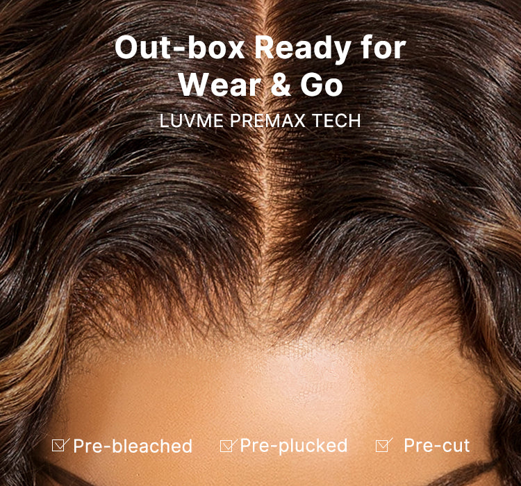 Melted Hair All-Day Comfort™ Wig PartingMax Brown Highlights Funmi Curly 7x6 Closure HD Lace Glueless Wig Pre Cut Lace-121