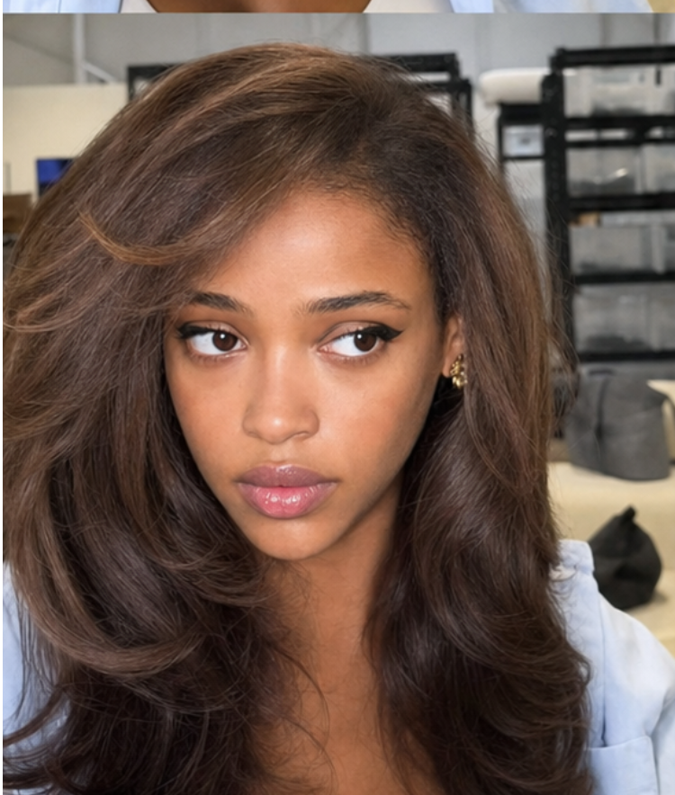 Melted Hair Chestnut Brown With Honey Blonde Highlights Yaki Body Wave Layer Cut half Wig
