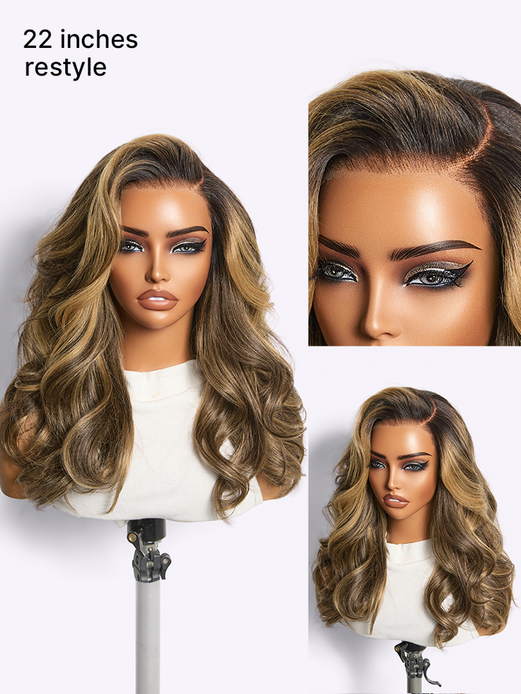 Melted Hair All-Day Comfort Wig 180% Density Blonde Highlight Butterfly Cut Layered Light Yaki Straight Glueless 7x6 Closure HD Lace Wig Pre-Cut Lace