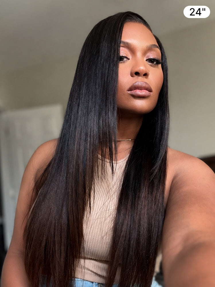 Melted Hair All-Day Comfort™ Wig 180% Density Ombre Brown Butterfly Cut Layered Light Yaki Straight Glueless 7x6 Closure HD Lace Human Hair Wig Pre-Cut Lace