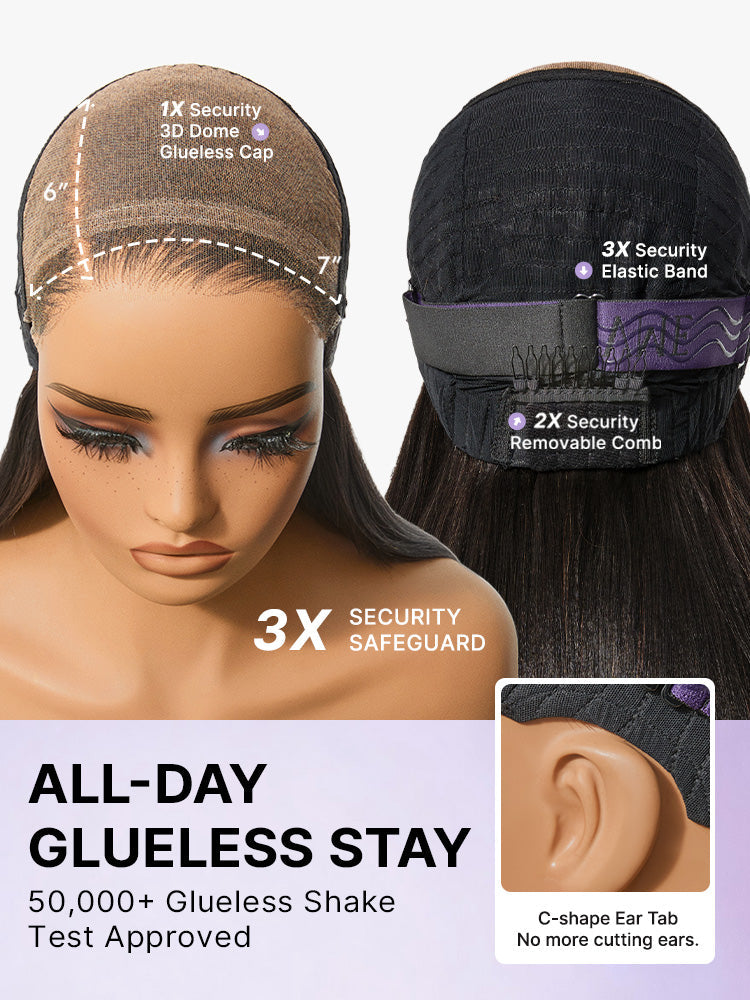 Melted Hair All-Day Comfort™ Wig 180% Density Ombre Brown Butterfly Cut Layered Light Yaki Straight Glueless 7x6 Closure HD Lace Human Hair Wig Pre-Cut Lace