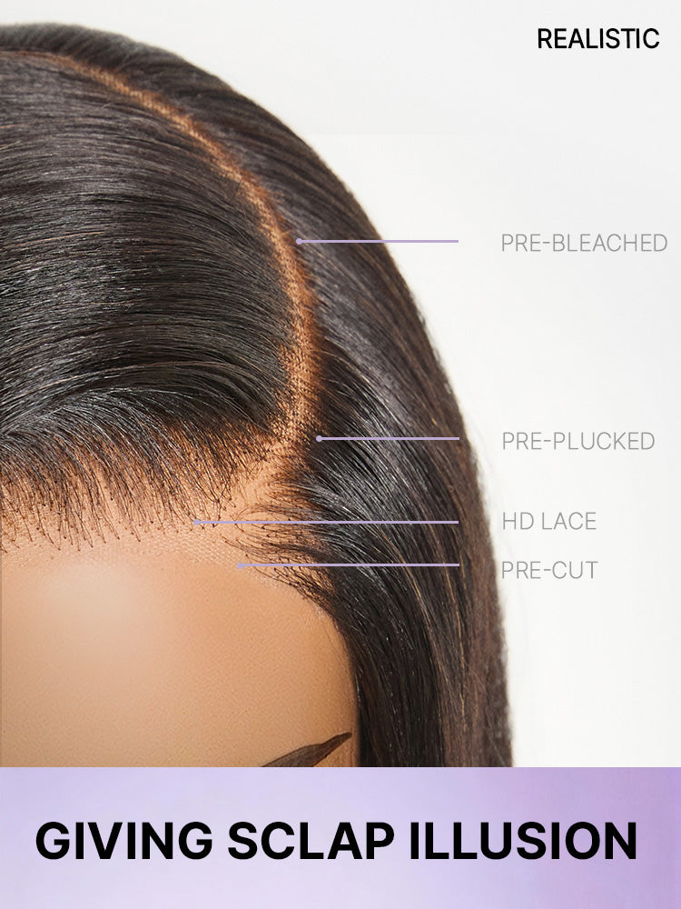 Melted Hair All-Day Comfort™ Wig 180% Density Ombre Brown Butterfly Cut Layered Light Yaki Straight Glueless 7x6 Closure HD Lace Human Hair Wig Pre-Cut Lace