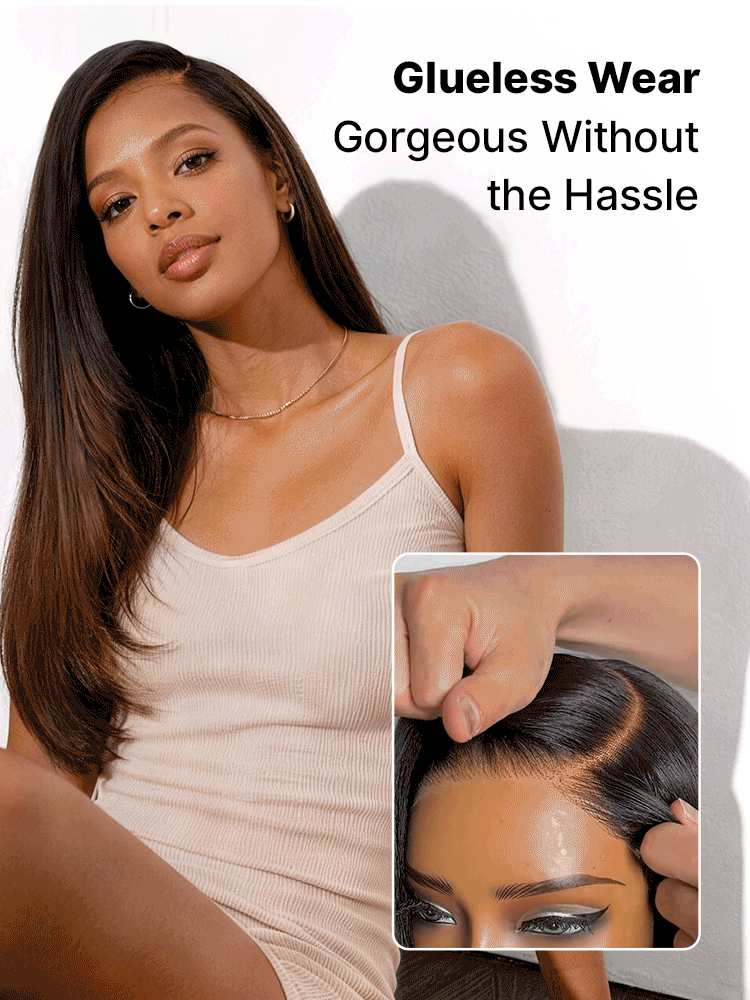 Melted Hair All-Day Comfort™ Wig 180% Density Ombre Brown Butterfly Cut Layered Light Yaki Straight Glueless 7x6 Closure HD Lace Human Hair Wig Pre-Cut Lace