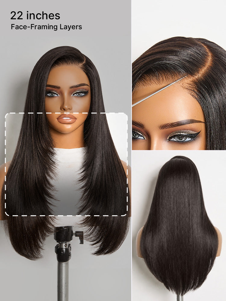 Melted Hair All-Day Comfort™ Wig 180% Density Butterfly Cut Layered Light Yaki Straight Glueless 7x6 Closure HD Lace Human Hair Wig Pre-Cut Lace