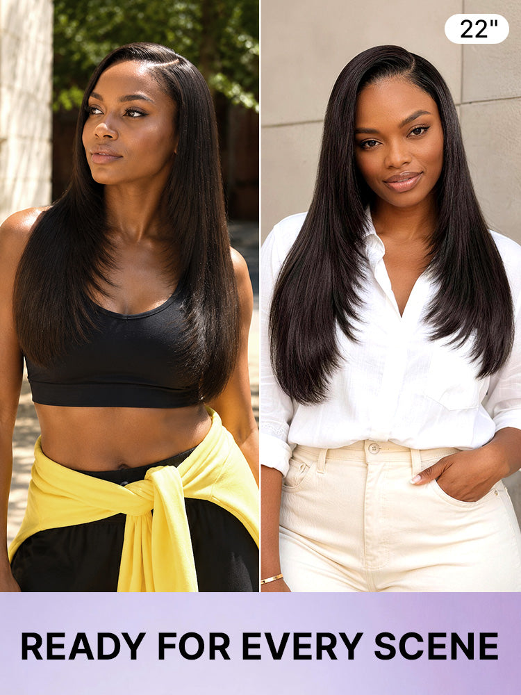 Melted Hair All-Day Comfort™ Wig 180% Density Butterfly Cut Layered Light Yaki Straight Glueless 7x6 Closure HD Lace Human Hair Wig Pre-Cut Lace