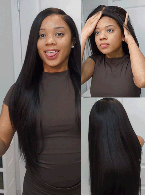 Melted Hair All-Day Comfort™ Wig 180% Density Butterfly Cut Layered Light Yaki Straight Glueless 7x6 Closure HD Lace Human Hair Wig Pre-Cut Lace