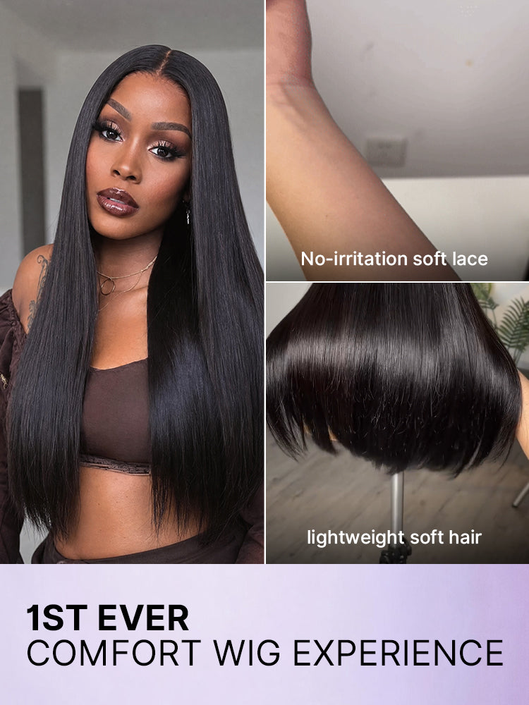 All Day Comfort Cap Silky Straight Middle Part Glueless 5x5 Closure Lace Long Wig Pre-Cut Lace