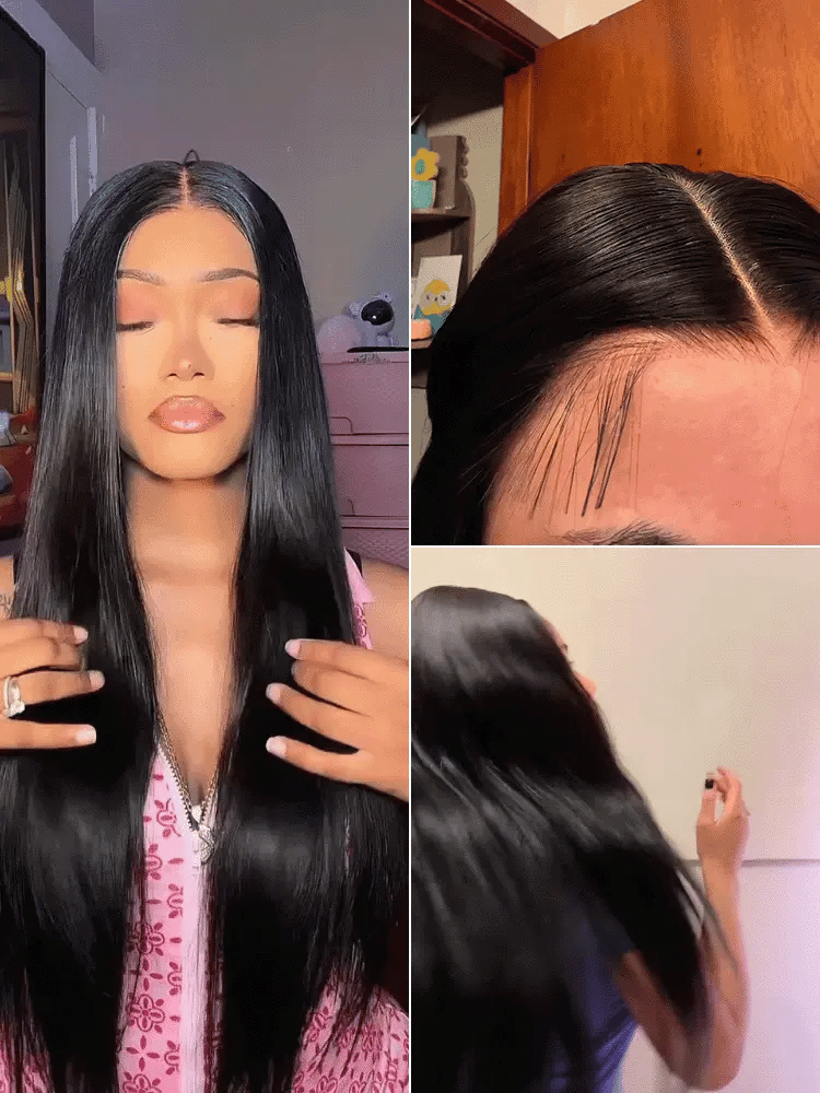 All Day Comfort Cap Silky Straight Middle Part Glueless 5x5 Closure Lace Long Wig Pre-Cut Lace
