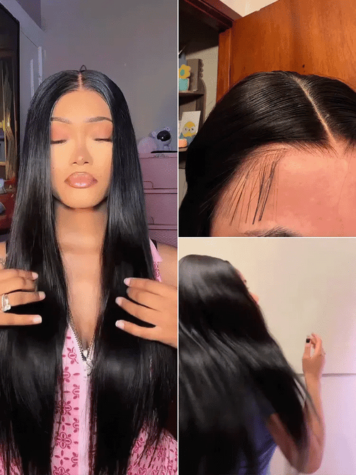 All Day Comfort Cap Silky Straight Middle Part Glueless 5x5 Closure Lace Long Wig Pre-Cut Lace