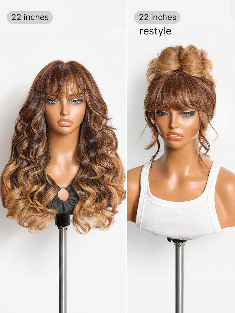 Melted Hair All-Day Comfort™ Wig 180% Density Ombre Blonde Highlight Loose Body Wave Glueless 7x6 Closure HD Lace Human Hair Wig with Bangs Pre-Cut Lace