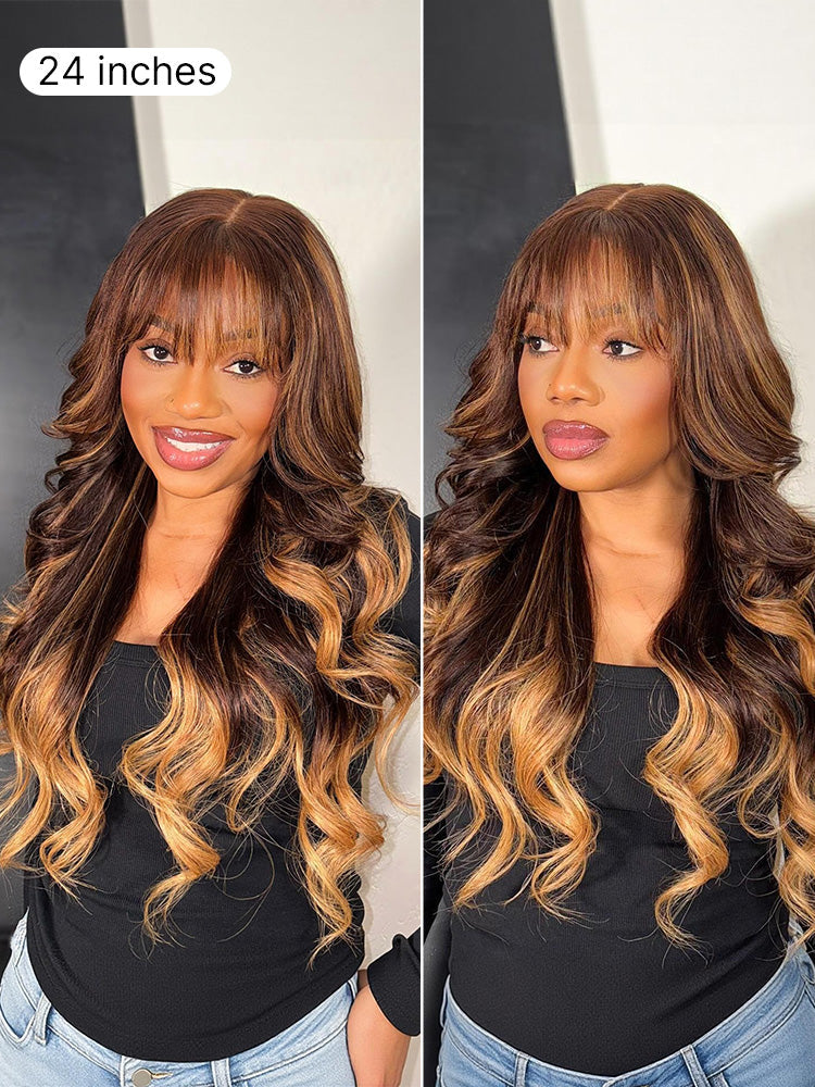 Melted Hair All-Day Comfort™ Wig 180% Density Ombre Blonde Highlight Loose Body Wave Glueless 7x6 Closure HD Lace Human Hair Wig with Bangs Pre-Cut Lace