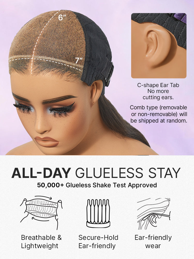 Melted Hair All-Day Comfort™ Wig PartingMax Brown Highlights Funmi Curly 7x6 Closure HD Lace Glueless Wig Pre Cut Lace