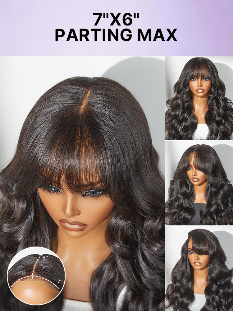 Melted Hair All-Day Comfort™ Wig 180% Density Loose Body Wave Glueless 7x6 Closure HD Lace Human Hair Wig with Bangs Pre-Cut Lace