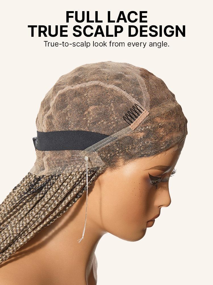 OwnScalp™ 613 Blonde / Natural Black Lightweight Salon-Like Braids with a Real Scalp Look Full HD Lace Knotless Box Braided Wig - US Only