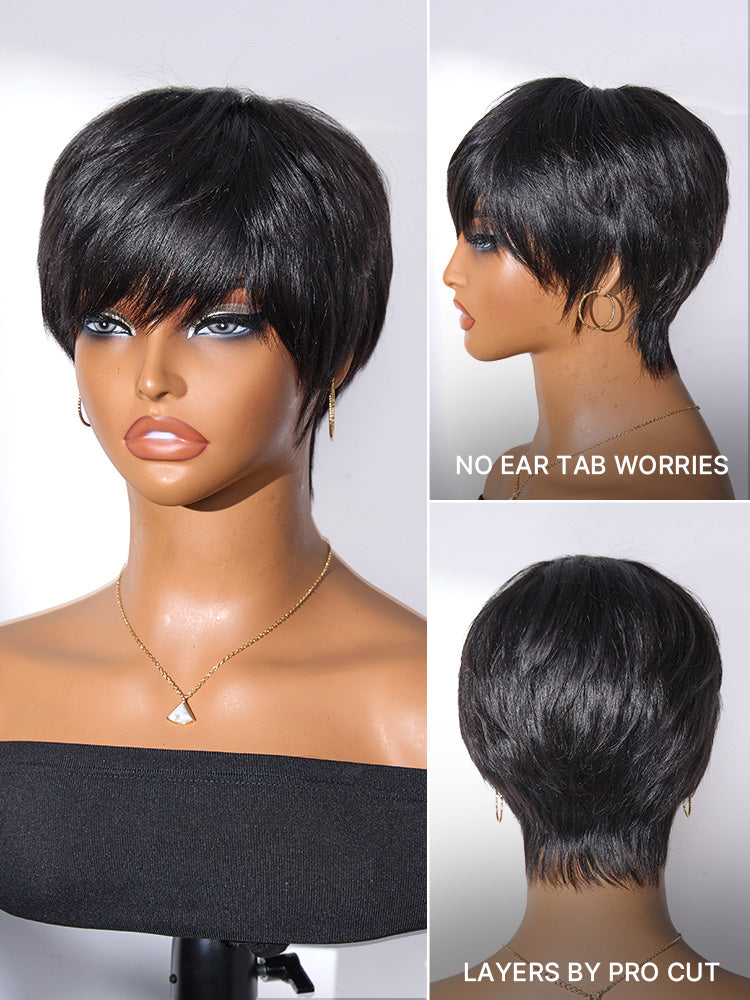 Throw On & Go Short Pixie Cut with Bangs Wig Ultra Comfort Skin-Like Soft Care Glueless Wig Hair Loss Friendly