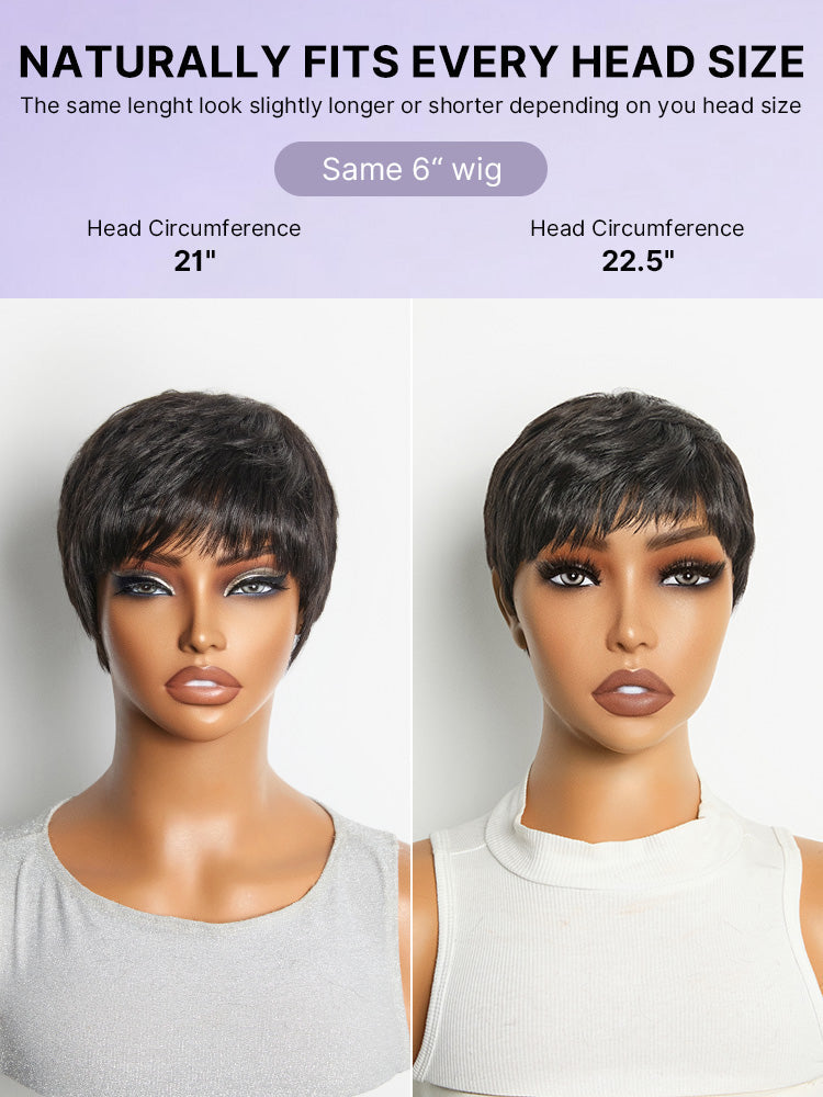 Throw On & Go Short Pixie Cut with Bangs Wig Ultra Comfort Skin-Like Soft Care Glueless Wig Hair Loss Friendly