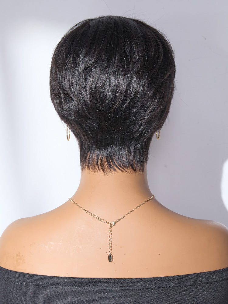 Throw On & Go Short Pixie Cut with Bangs Wig Ultra Comfort Skin-Like Soft Care Glueless Wig Hair Loss Friendly