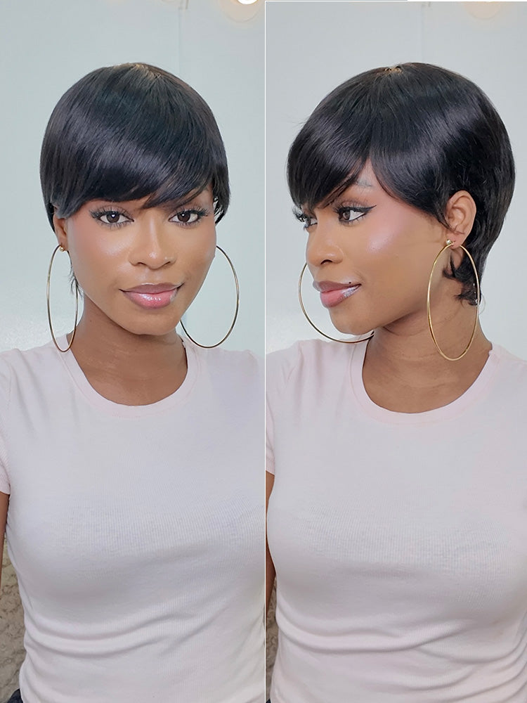 Throw On & Go Short Pixie Cut with Bangs Wig Ultra Comfort Skin-Like Soft Care Glueless Wig Hair Loss Friendly