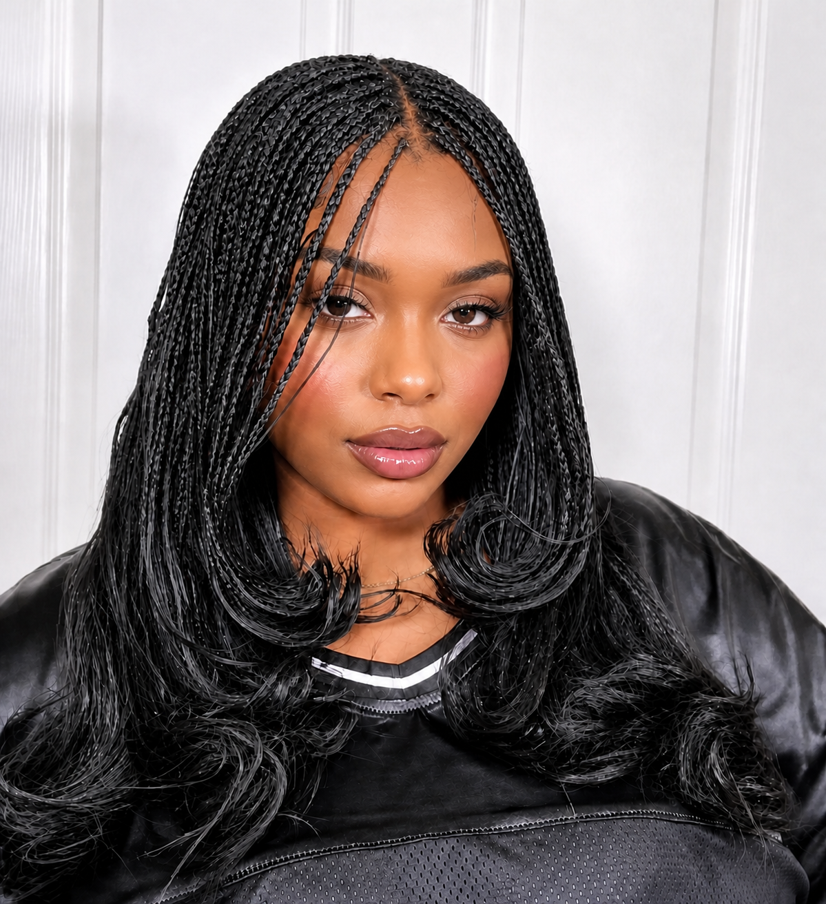 Natural Black Micro Braids Glueless 5x5 Lace Wig