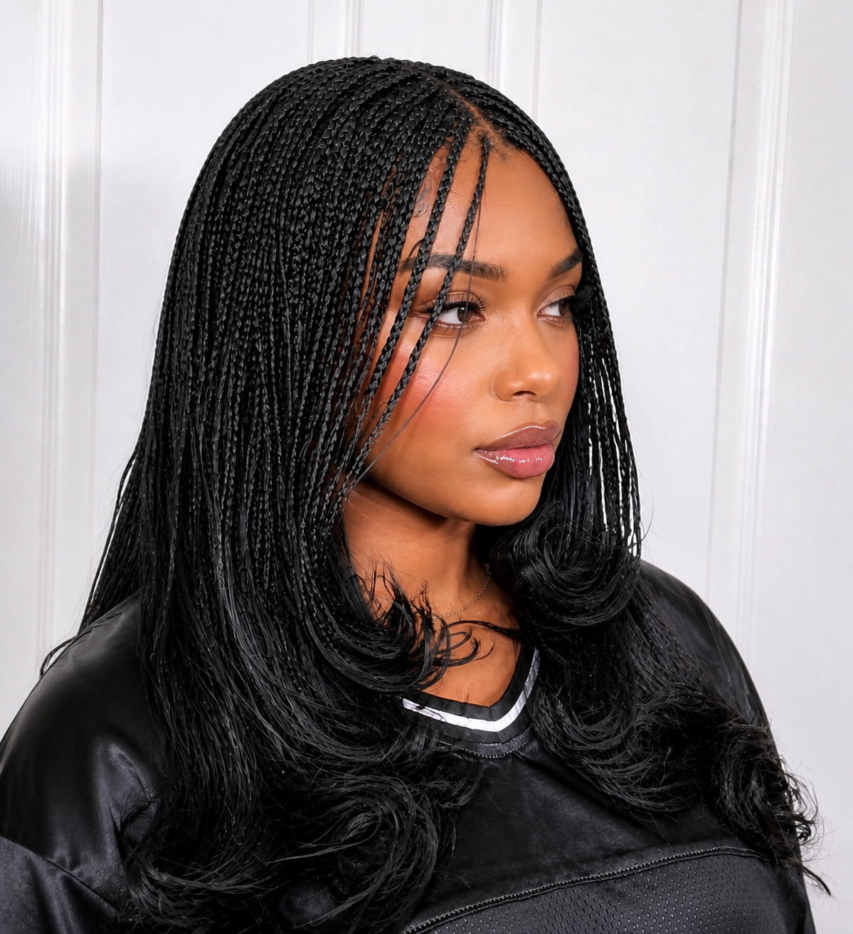 Natural Black Micro Braids Glueless 5x5 Lace Wig
