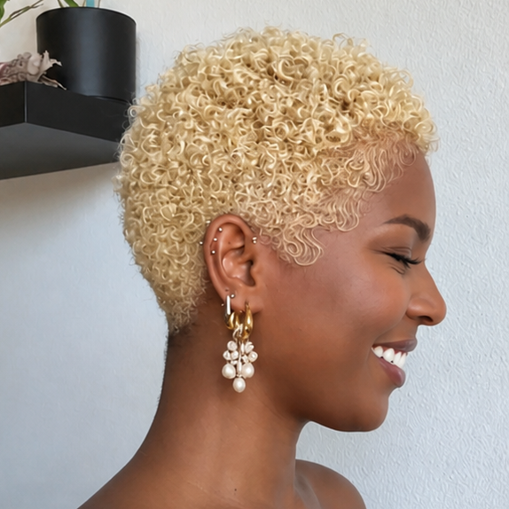 Ultra-Short Tight Afro Kinky Curly Blonde Pixie Cut Full Lace Human Hair Wig
