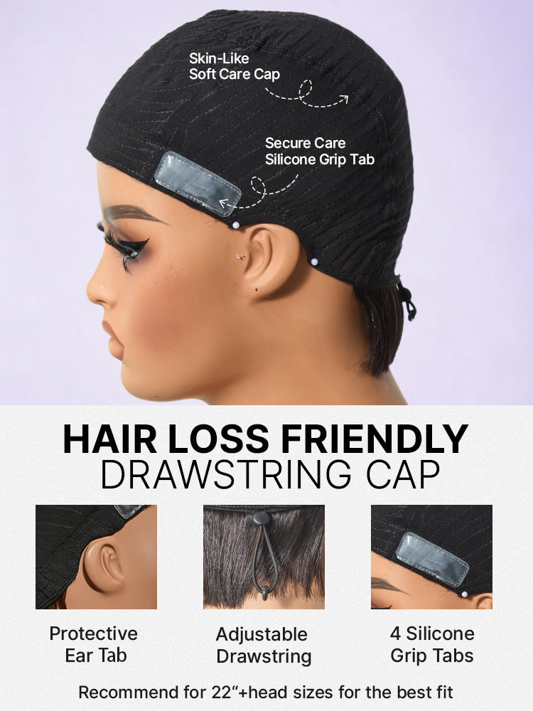 New Customers Only | Throw On & Go Short Cut with Bangs Wig Ultra Comfort Cotton Cap Glueless Wig Hair Loss Friendly