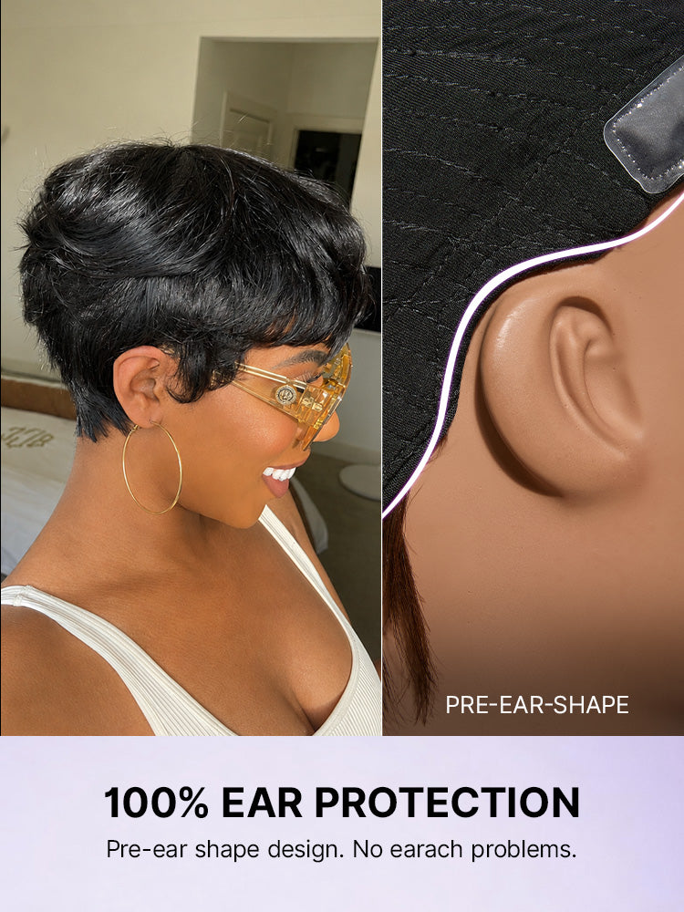 New Customers Only | Throw On & Go Short Cut with Bangs Wig Ultra Comfort Cotton Cap Glueless Wig Hair Loss Friendly