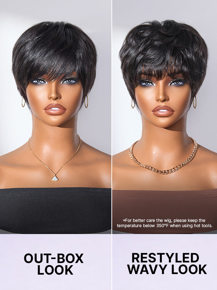 New Customers Only | Throw On & Go Short Cut with Bangs Wig Ultra Comfort Cotton Cap Glueless Wig Hair Loss Friendly