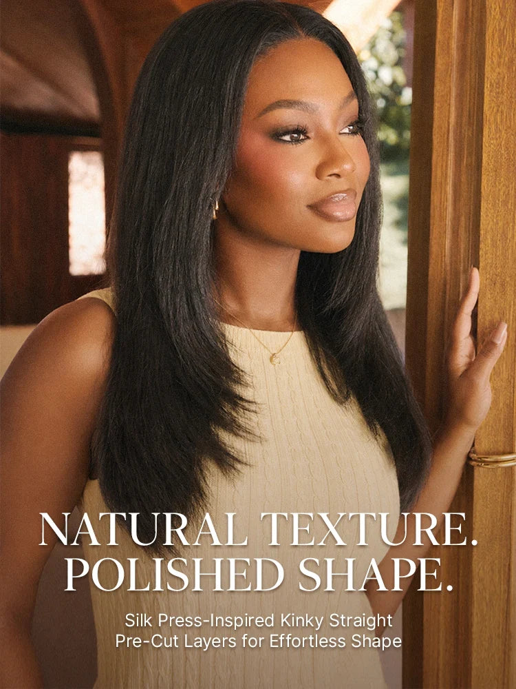 Melted Hair All-Day Comfort Wig 180% / 250% Density Kinky Body Wave / Layered Light Kinky Straight PartingMax Glueless 7x6 Closure HD Lace Wig Pre-Cut Lace