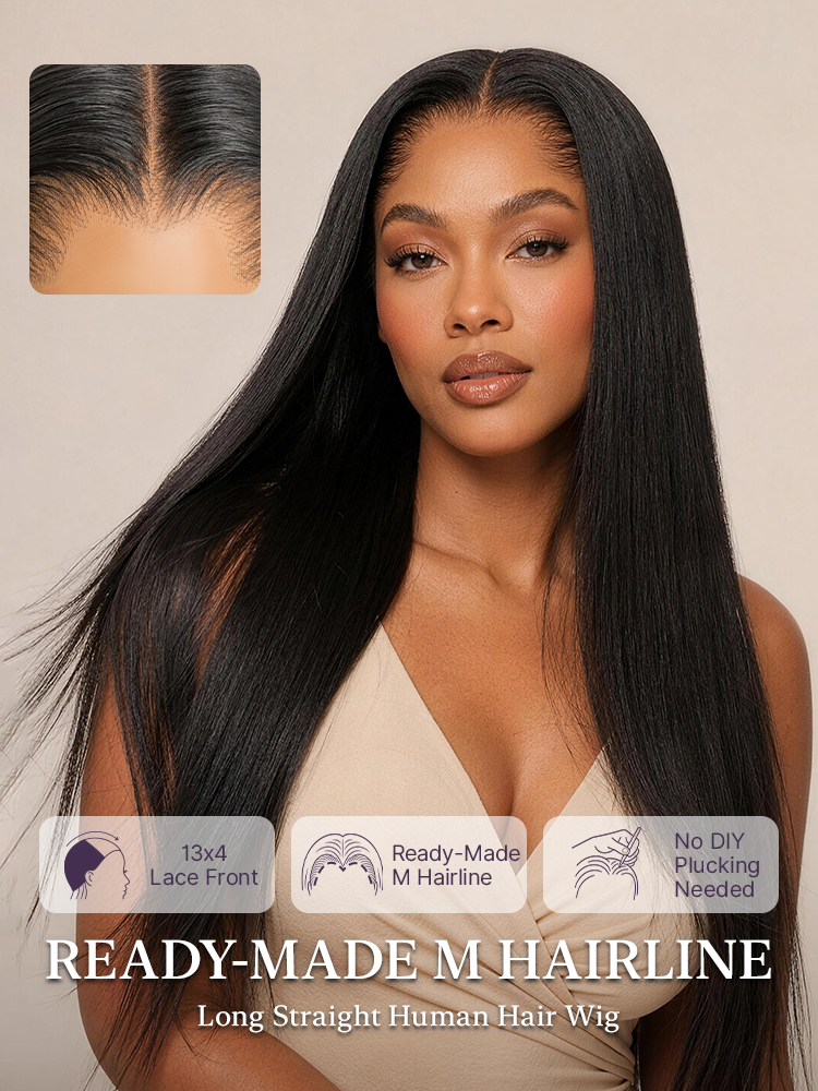 Lagos Hairline Over-Plucked M-Shaped Hairline Natural Looking Silky Straight Human Hair 13×4 Lace Frontal Wig Pre-Cut Lace-37