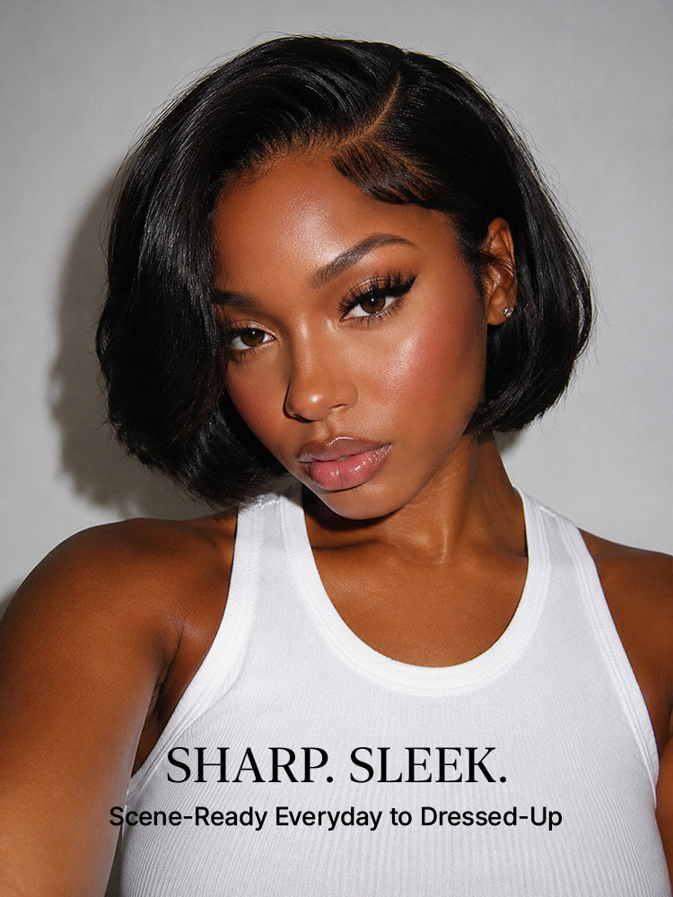 180% Density Sleek Short Bob Minimalist HD Lace Wig Pre-cut Lace All-Day Comfort Cap-53