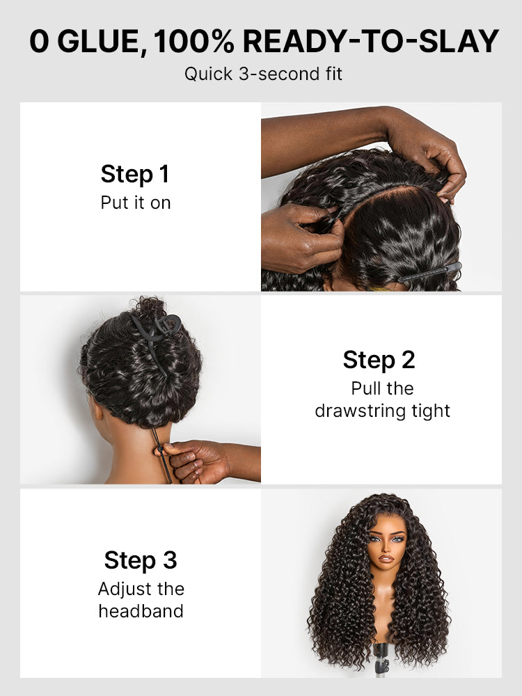 Fluffy & Full 250% Density Water Wave Glueless Half Wig Flexi-Fit Drawstring-22