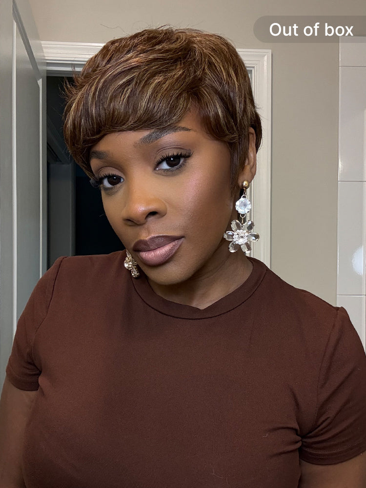 Throw On & Go Light Blonde Short Pixie Cut with Bangs Wig Ultra Comfort Skin-Like Soft Care Glueless Wig
