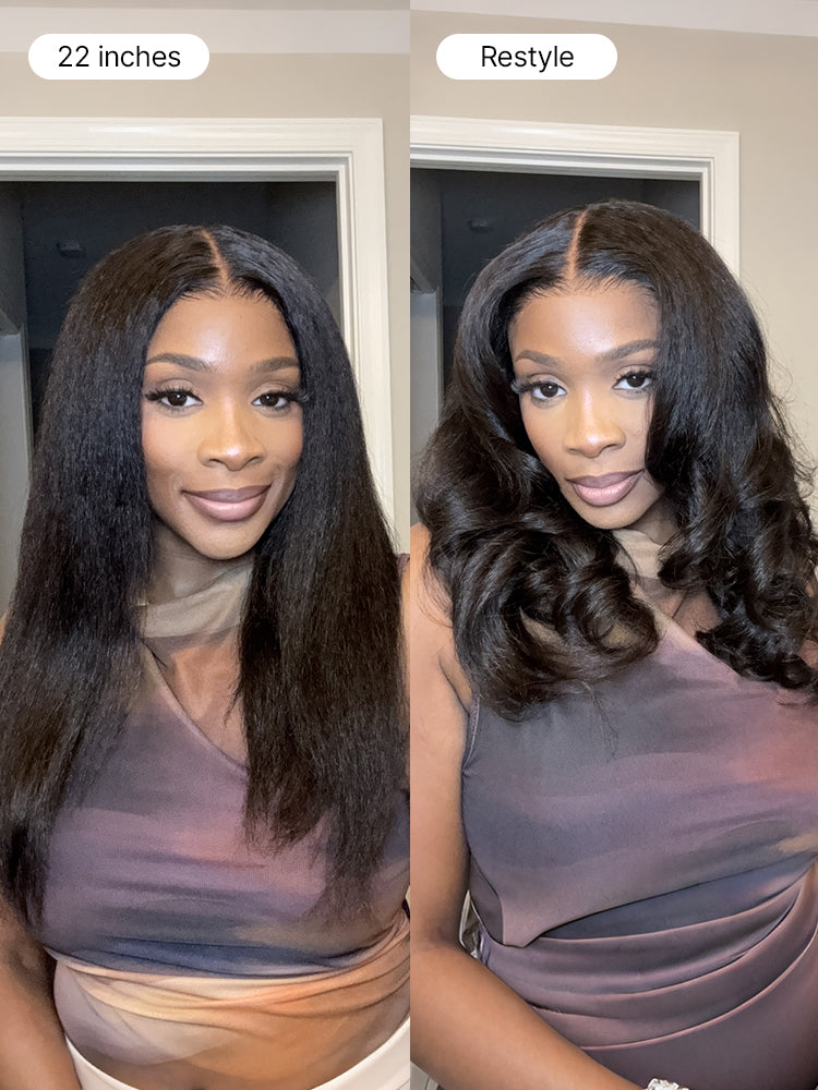 Melted Hair All-Day Comfort™ Wig 180% Density Butterfly Cut Layered Light Yaki Straight Glueless 7x6 Closure HD Lace Human Hair Wig Pre-Cut Lace