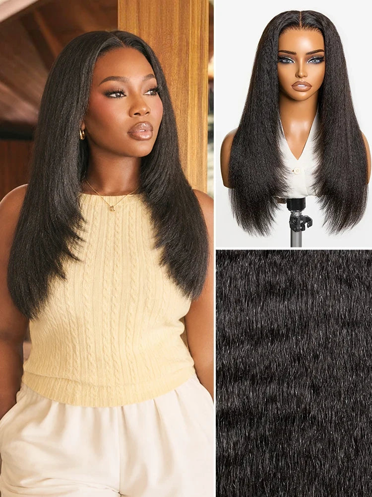 Melted Hair All-Day Comfort™ Wig 180% Density Butterfly Cut Layered Light Yaki Straight Glueless 7x6 Closure HD Lace Human Hair Wig Pre-Cut Lace