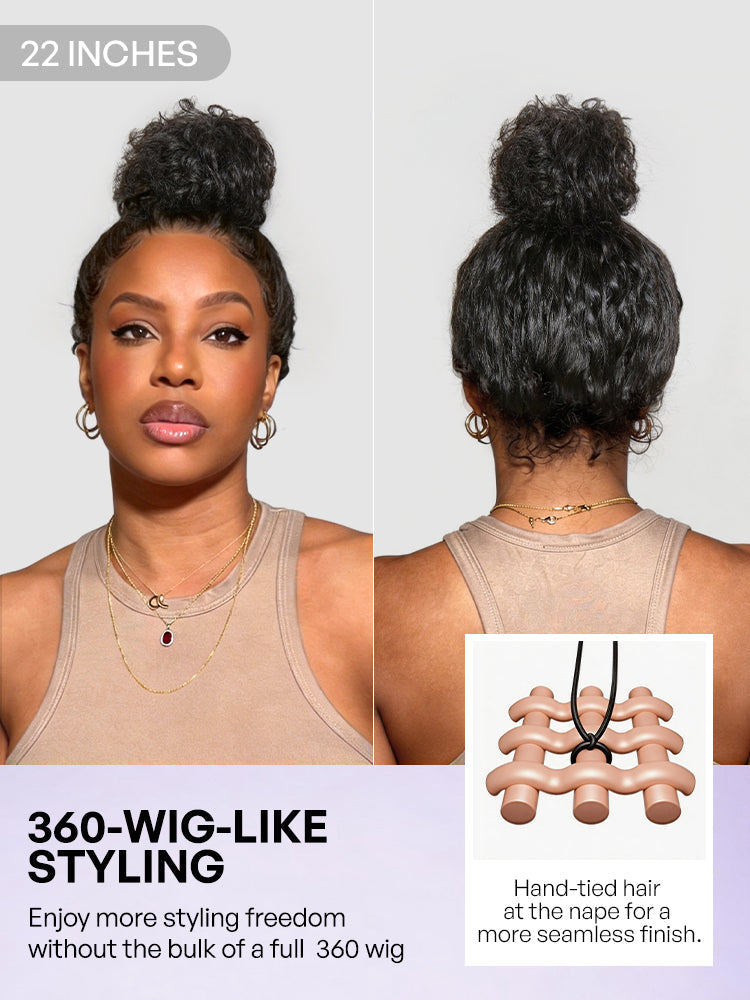 PreMax 180% Density Water Wave Glueless Flexi-Fit Drawstring 13x4 Frontal Lace Fluffy Curly Pre-Cut Lace Wig, 360-Like Design Allows Ponytail & Updo
