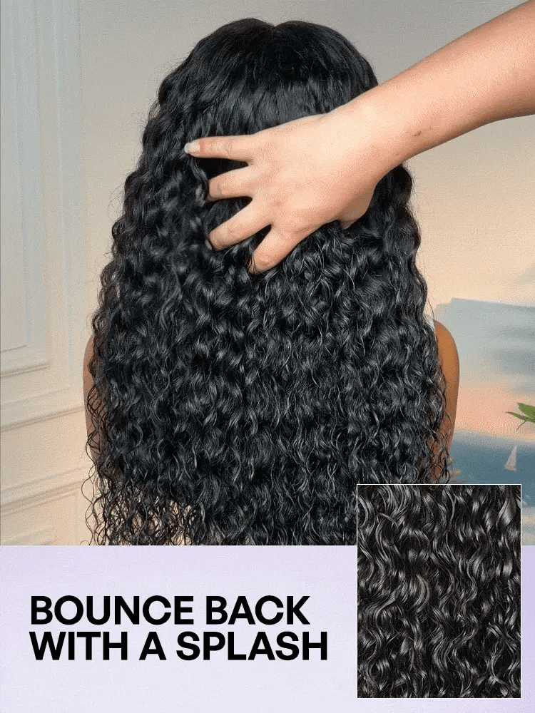 PreMax 180% Density Water Wave Glueless Flexi-Fit Drawstring 13x4 Frontal Lace Fluffy Curly Pre-Cut Lace Wig, 360-Like Design Allows Ponytail & Updo