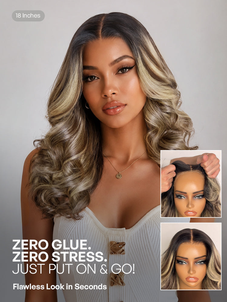 Melted Hair All-Day Comfort Wig 180% Density Loose Wave Sun-Kissed Blonde Highlight Glueless 7x6 Closure HD Lace Wig Pre-Cut Lace