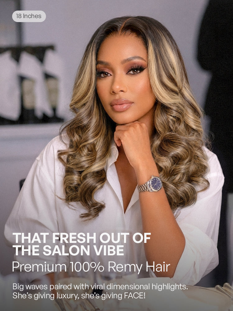 Melted Hair All-Day Comfort Wig 180% Density Loose Wave Sun-Kissed Blonde Highlight Glueless 7x6 Closure HD Lace Wig Pre-Cut Lace