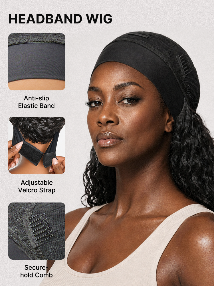 Beginner Friendly Water-Wave Wet and Wavy Headband Wig with Integrated Cooling Silk Headband, Effortless Wet-to-Dry Transformation (Get 2 Free Headbands)