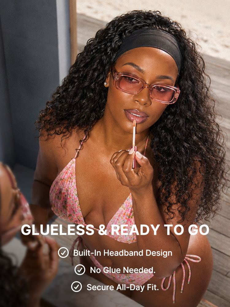 Beginner Friendly Water-Wave Wet and Wavy Headband Wig with Integrated Cooling Silk Headband, Effortless Wet-to-Dry Transformation (Get 2 Free Headbands)