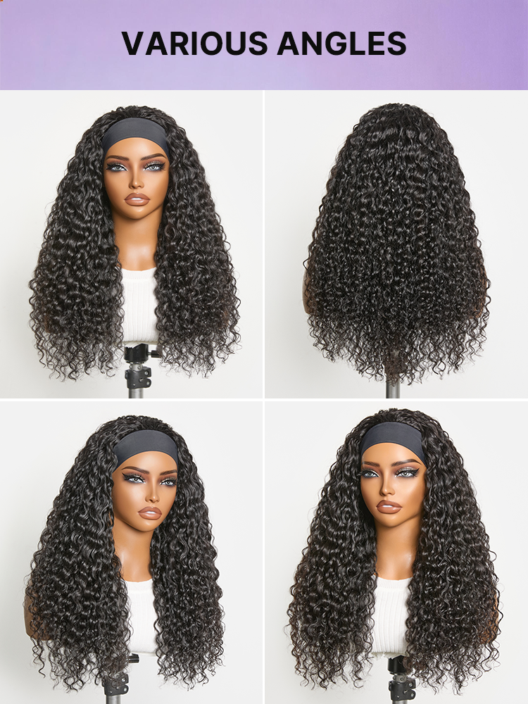 Beginner Friendly Water-Wave Wet and Wavy Headband Wig with Integrated Cooling Silk Headband, Effortless Wet-to-Dry Transformation (Get 2 Free Headbands)