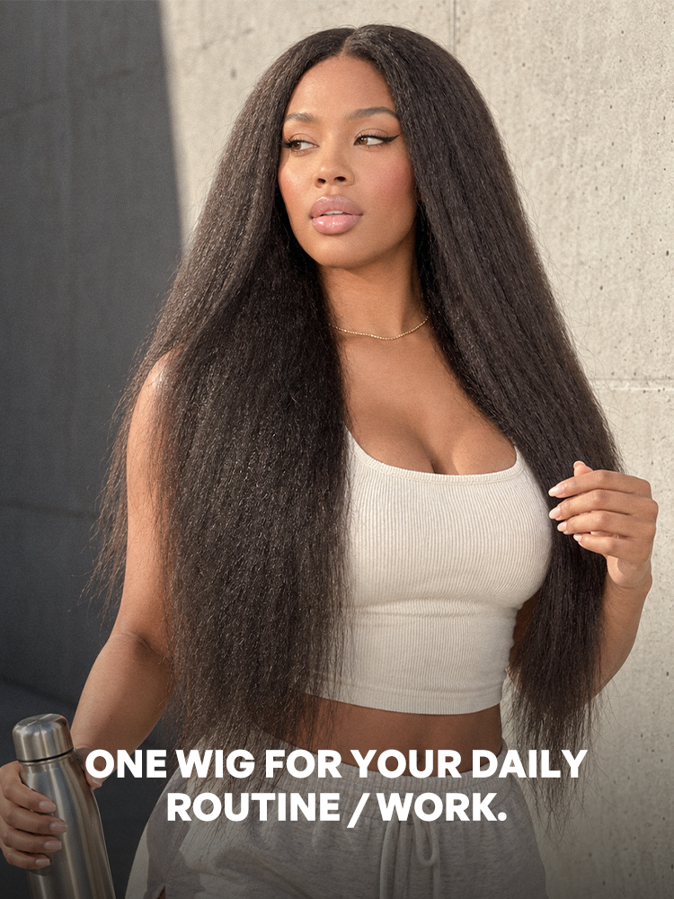 250% Density Kinky Straight Glueless V Part Wig 100% Human Hair with Flexi‑Fit Drawstring-16
