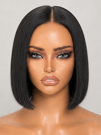 Put On And Go Realistic Glueless Yaki Straight Bob Minimalist T Part Lace Wig 100% Human Hair