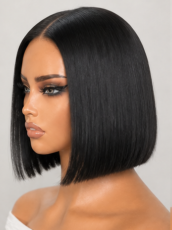 Put On And Go Realistic Glueless Yaki Straight Bob Minimalist T Part Lace Wig 100% Human Hair