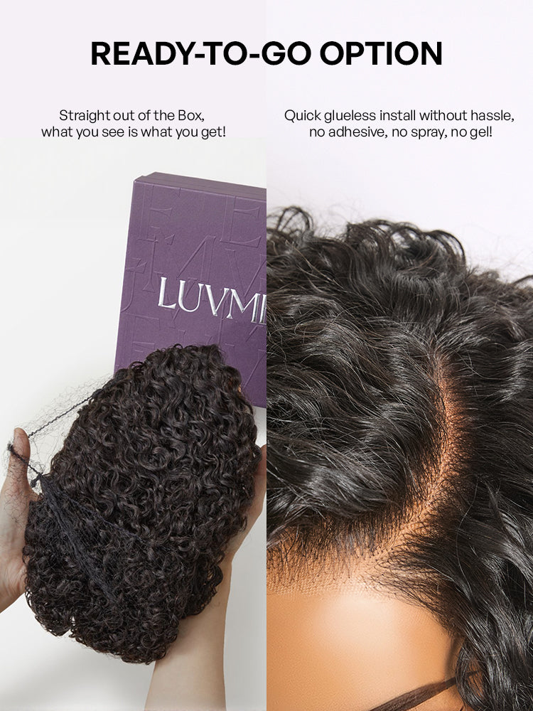 Natural Black / Brown Highlight Water Wave Pixie Cut Glueless Minimalist HD Lace Short Curly Wig-82
