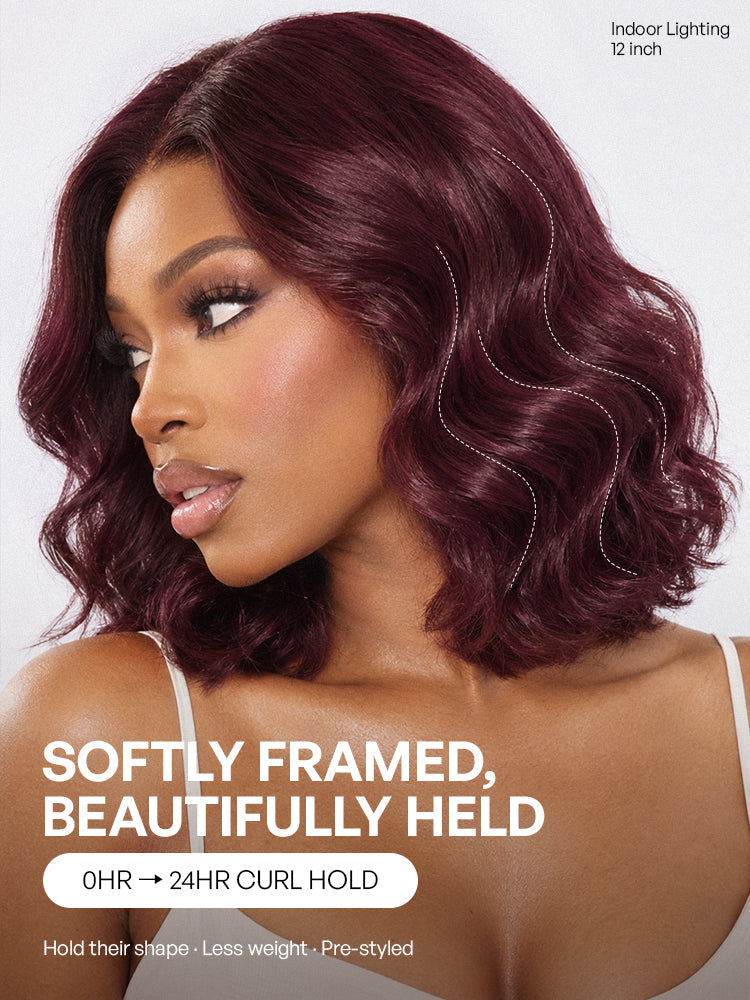 Dark Plum 99J Color Wig Loose Wave Minimalist HD Lace Glueless Mid Part Short Wig with ADC Cap Pre-cut Lace